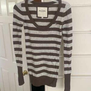 Abercrombie & Fitch Sweater Brown & Gray Striped SZ XL Extra Length NWOT
